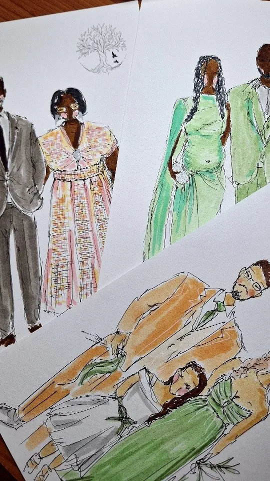 Ilustrações de convidados do casamento dos 170 convidados, a marcador