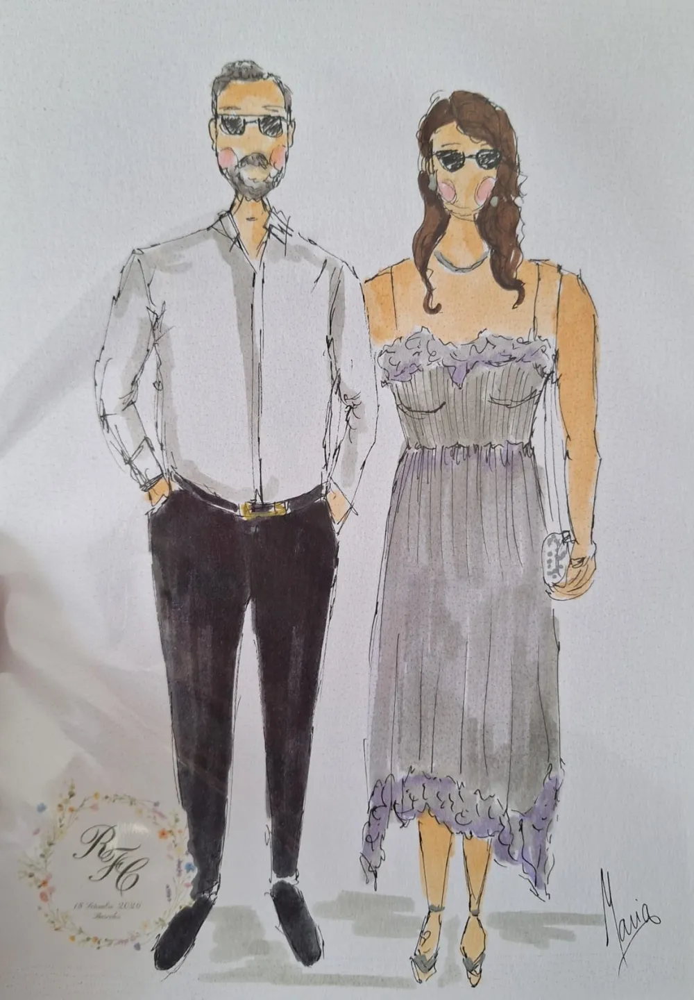 Casal de convidados desenhado a marcador