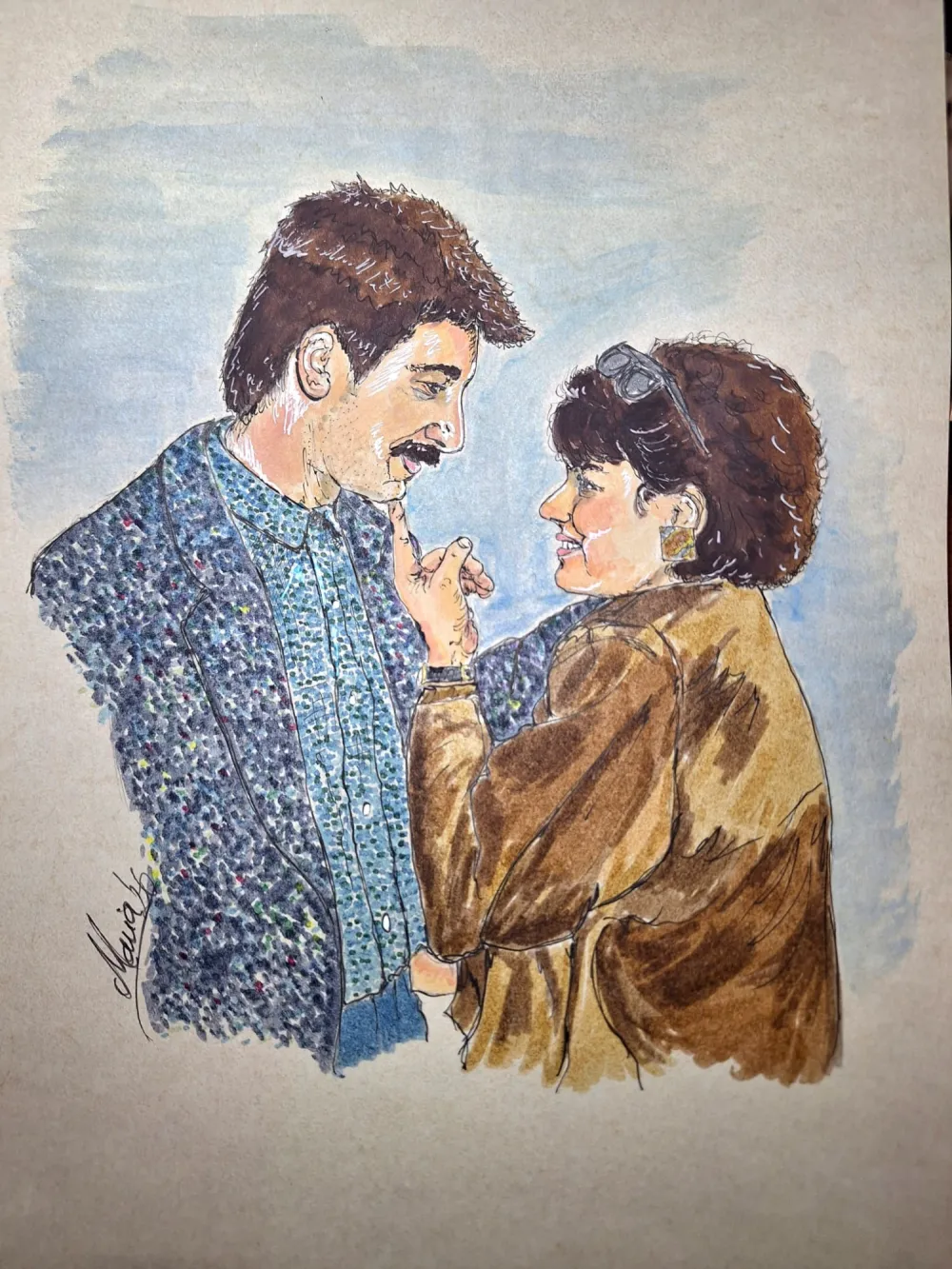 Retrato a marcador de um casal